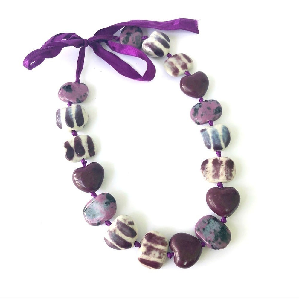 Boho Mykonos Greece Handmade Whimsical Polished Stone Bead Whimsical Necklace